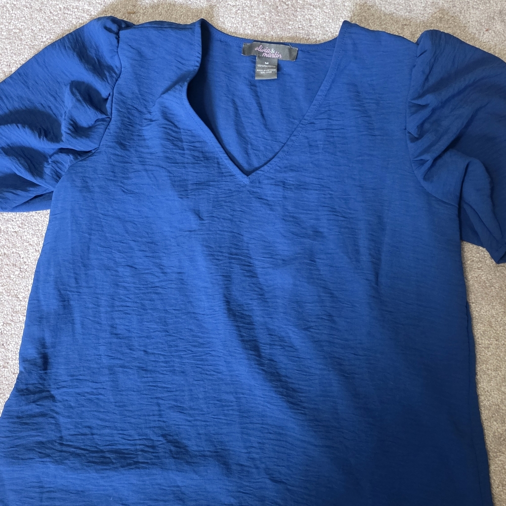 Elegant V-Neck Blue Blouse